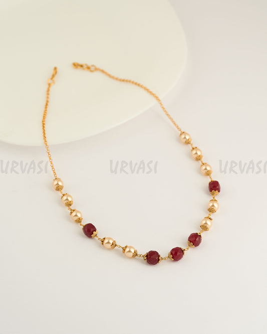Gold-Toned Red Garnet Stone Mala Ma 079