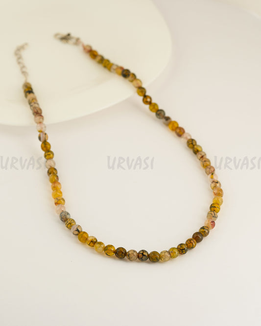 Natural Faceted Yellow-Dragon Semi-Precious Agate  Beads Mala MA 074