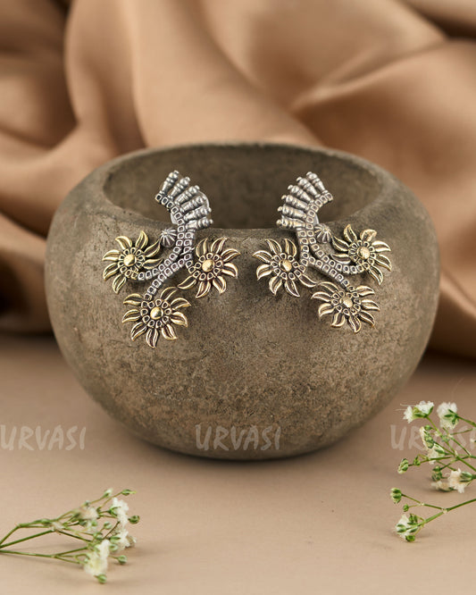 Dual-Toned  Sunflower Designed Stud Earrings ER 95