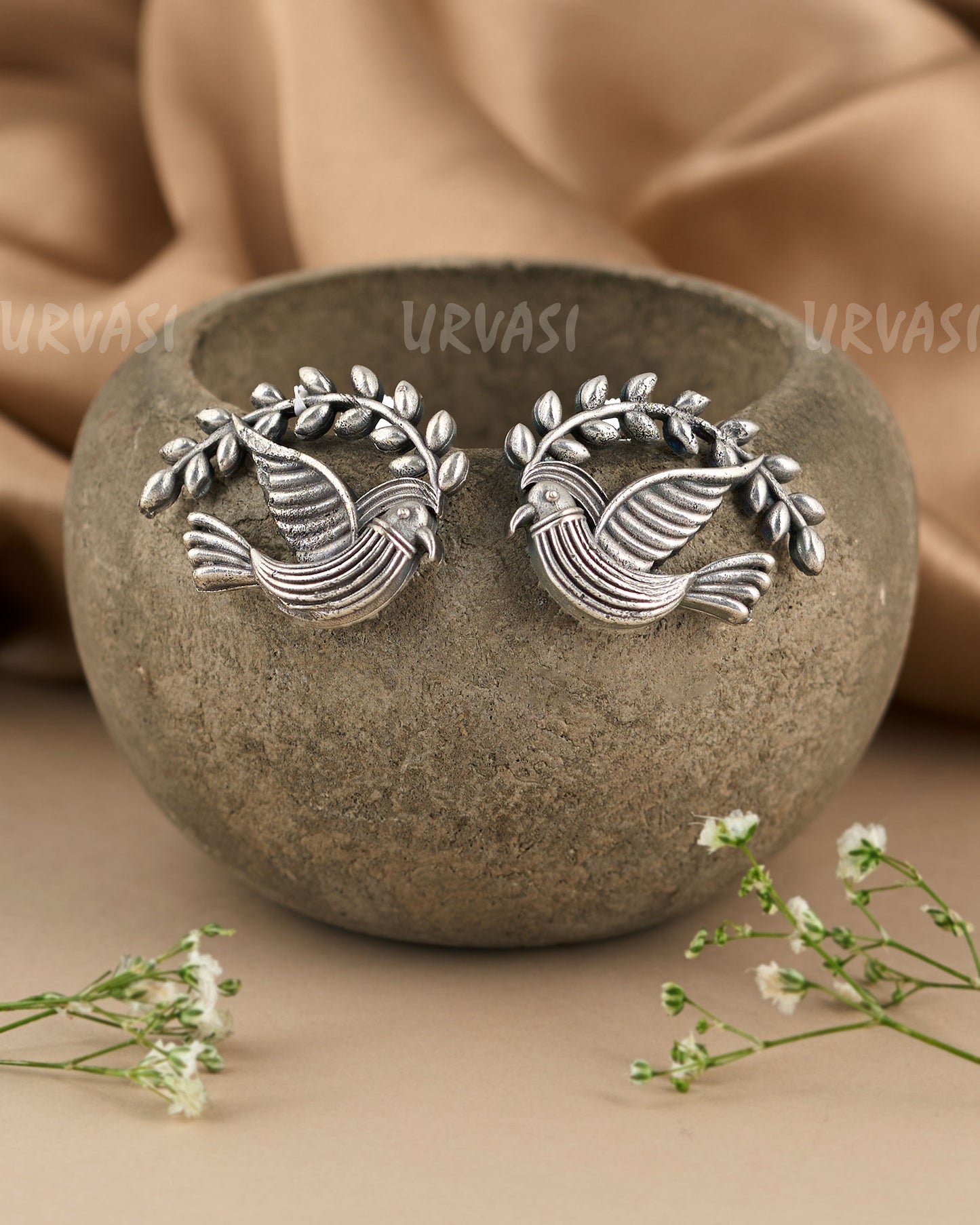 Oxidised Silver Peacock Motif Stud Earrings ER 223