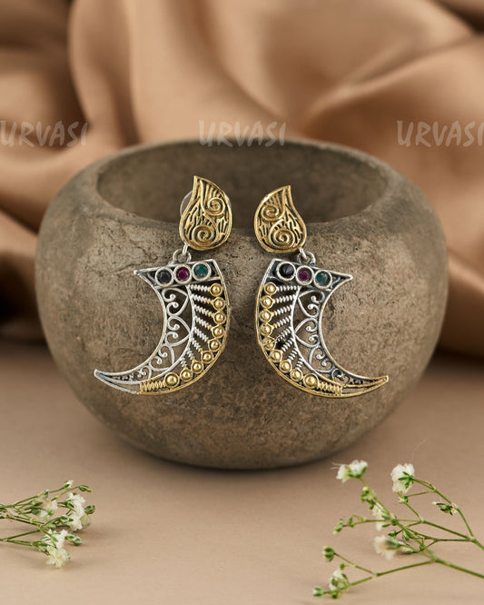 Oxidised Silver Mango Crescent Moon Shaped Earrings ER 225