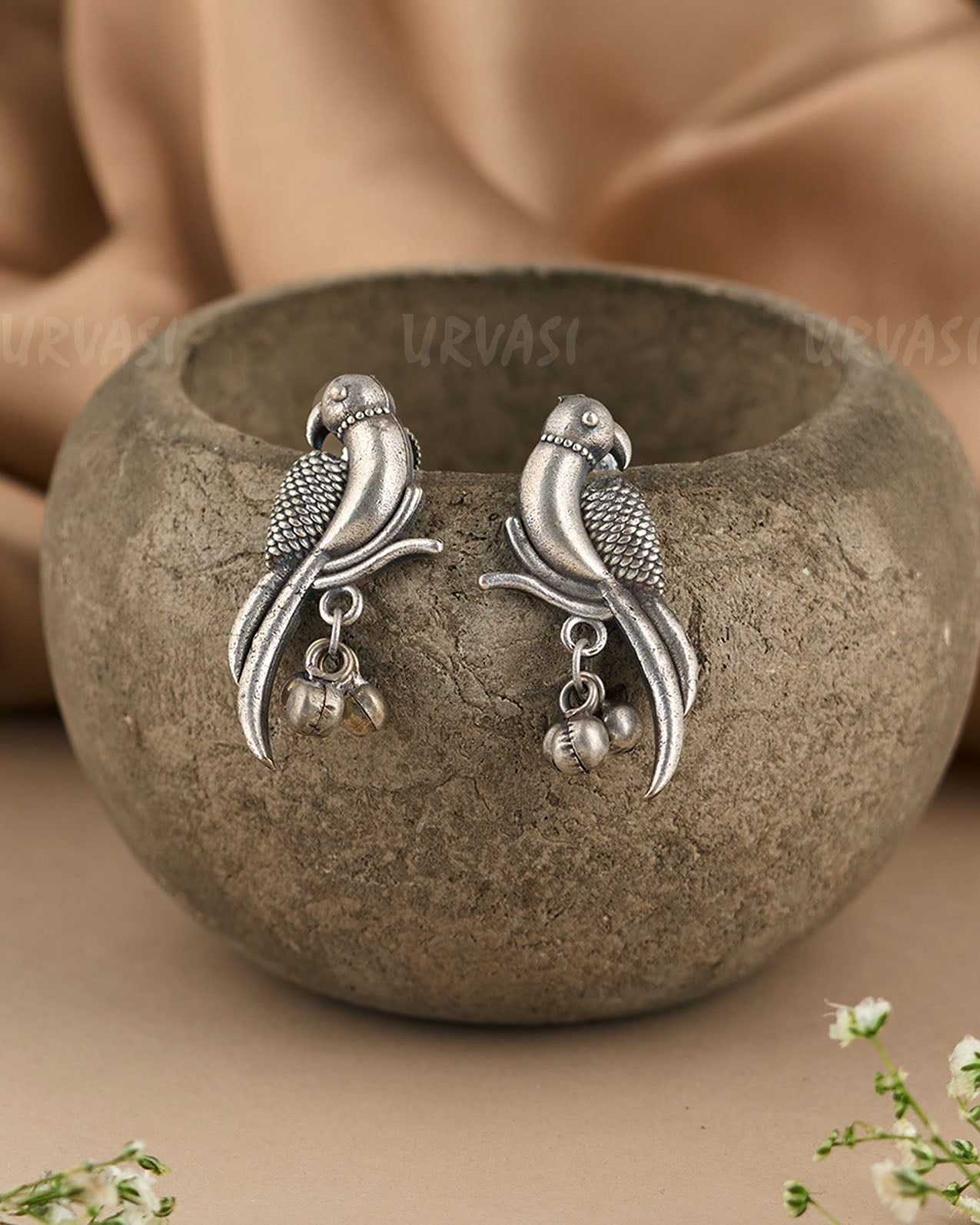 Oxidised Silver Parrot Shaped-Earrings ER 114