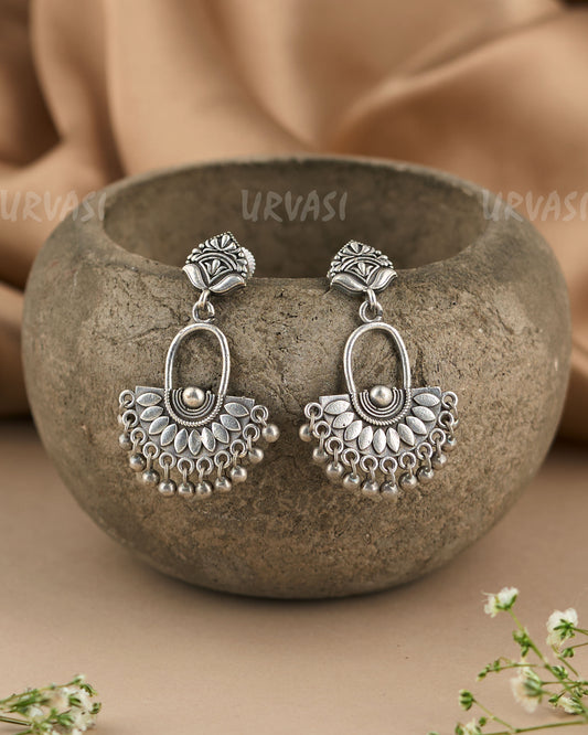 Oxidised Silver Floral Accents Dangler Earrings ER 521