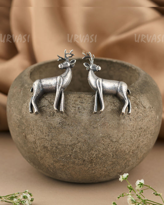 Oxidised Silver Majestic Stance Metal Deer Earrings  ER 530