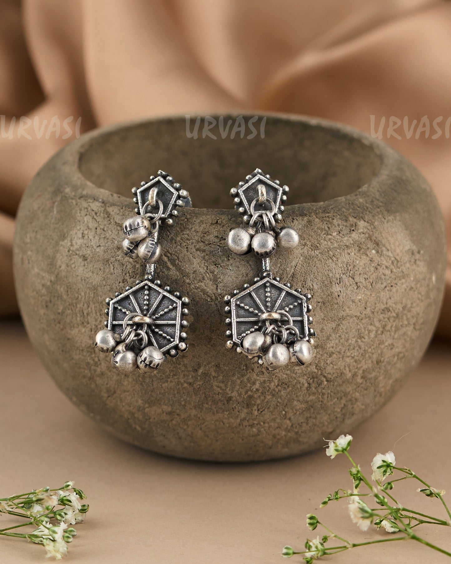 Oxidised Silver Drop Ghungroo Drop Earrings ER 563