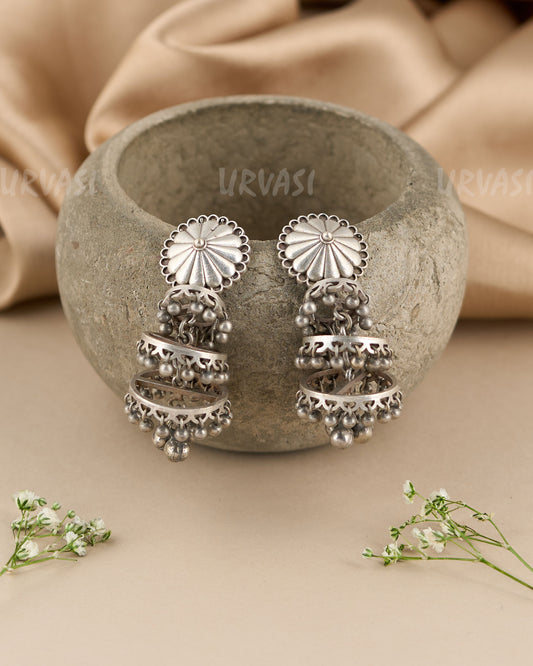 Oxidised Silver Three layer Beaded Earrings ER 866