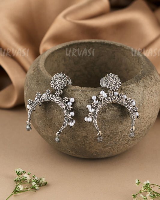 Ethnic Oxidised Floral Motif Earrings ER 44