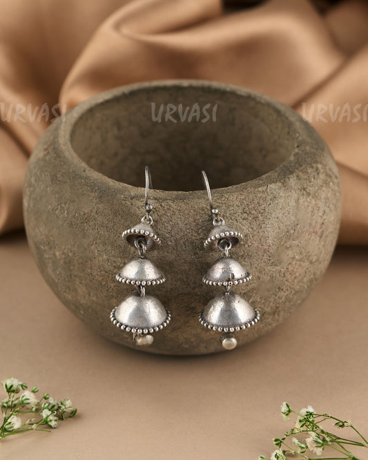 Oxidised Silver CaratLane Antique Narah Pillar Hanging Earrings ER 115