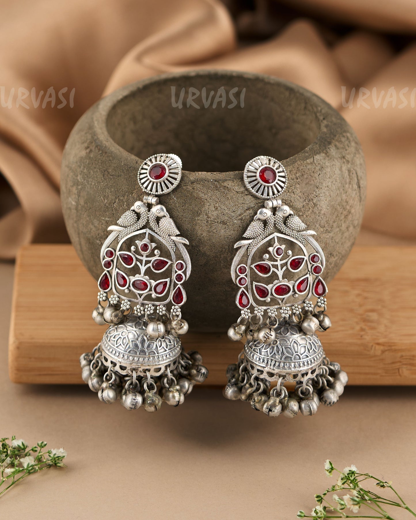 Oxidised Silver Jaali Peacock Motifs Dangling Ghungroo Earrings  ER 162
