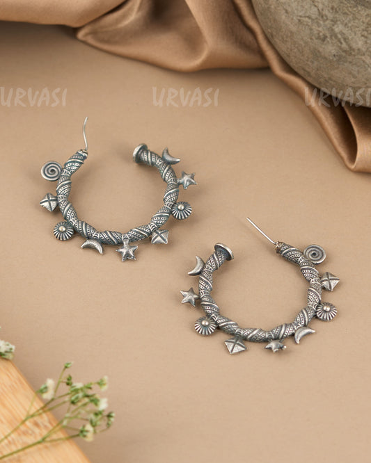 Ethnic Amrapali  Oxidised Silver Hoop Stud Earrings ER 22