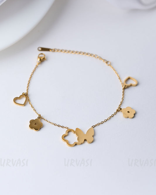 Gold-Toned Anti-Turnish Butterfly Mix Floral Heart shaped Bracelet BR 21