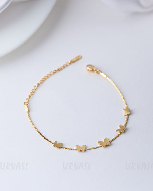 Gold-Toned Butterfly-Designed Stainless Steel Bracelet BR 23