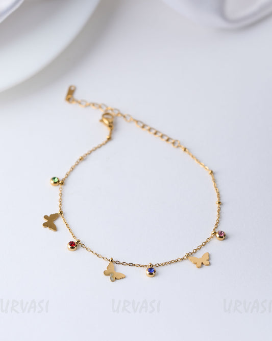 Gold-Toned Butter-Fly Designed Stainless Steel Bracelet BR 24