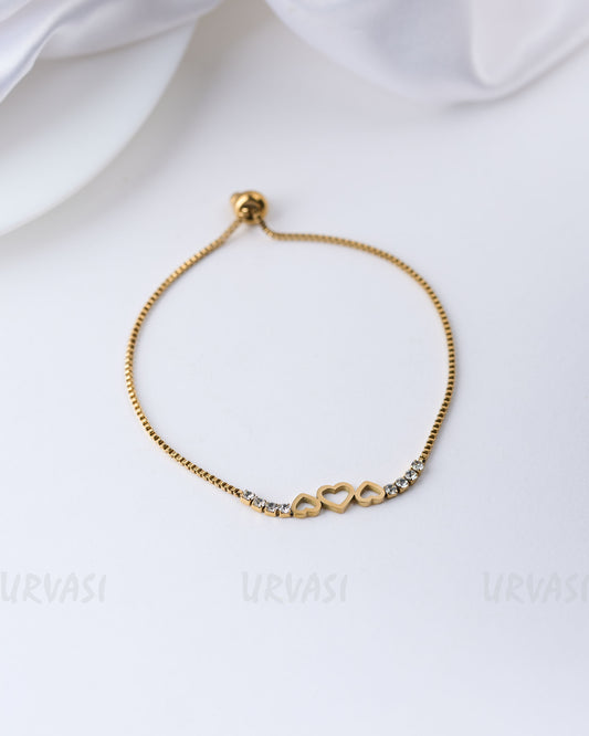 Gold-Polish Heart-Shaped Adjustable Bracelet BR 37