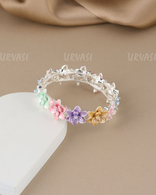 Rhodium Polish Floral adjustable Bracelet BR 56