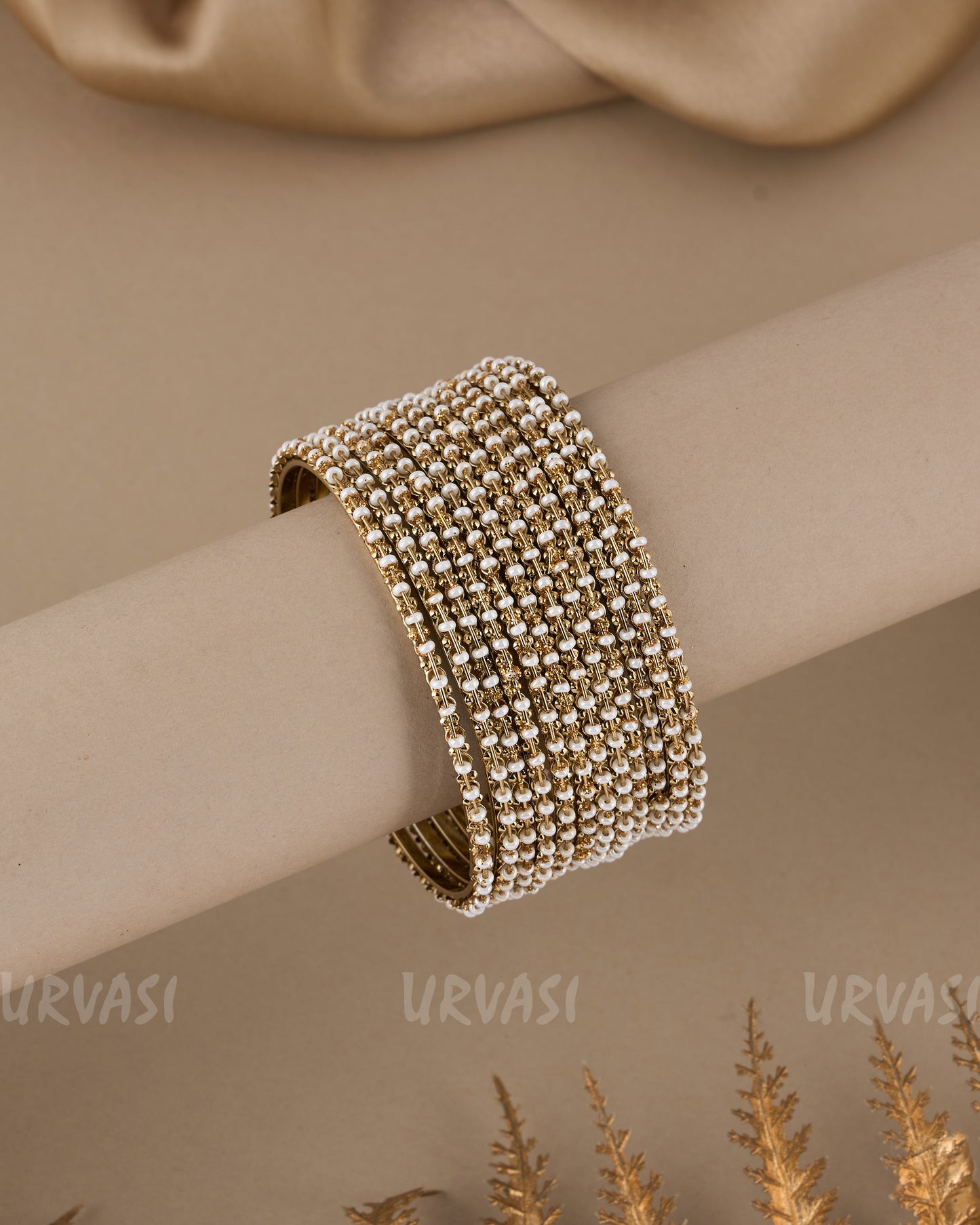 Oxidised Gold Beaded Bangles BA 407( 12 Pieces)