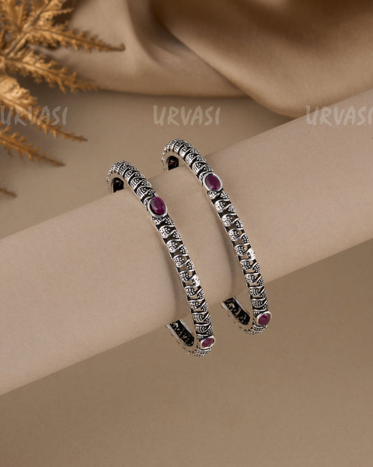 Oxidised Silver Stone-Studded Kada Bangles BA 395(set of 2)