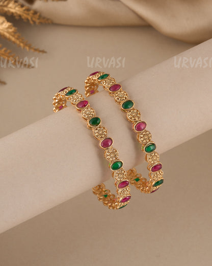 Gold-Toned Floral Stone-Studded bangles BA 388(set of 2)