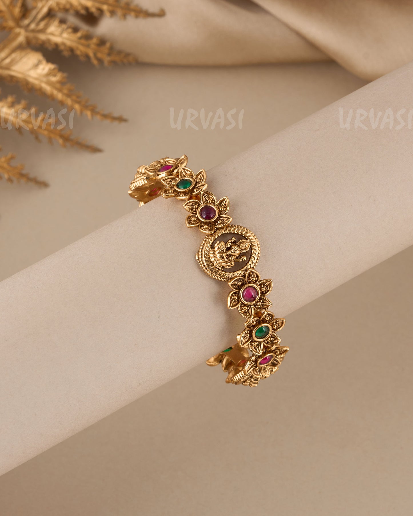 Gold-Toned Floral Lakshmi-Inspired Temple bangles BA 384