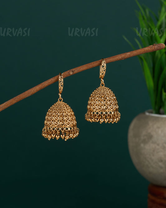 Gold-Toned Floral Hanging Jhumka Earrings ER 684
