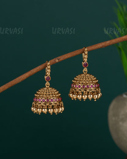 Gold-Toned Floral Beaded Hanging Jhumka Earrings ER 679