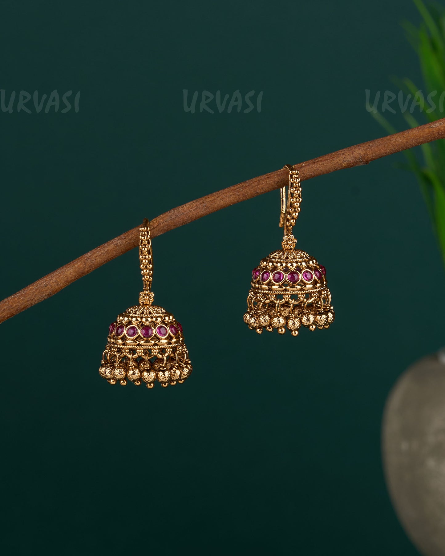 Gold-Toned Floral Simple Hanging Jhumka Earrings ER 677