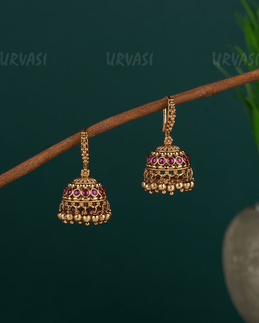 Gold-Toned Floral Simple Hanging Jhumka Earrings ER 677