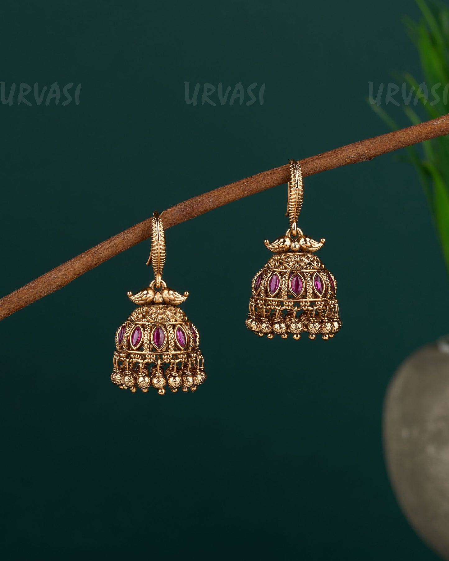 Gold-Toned Floral Hanging Jhumka Earrings ER 591