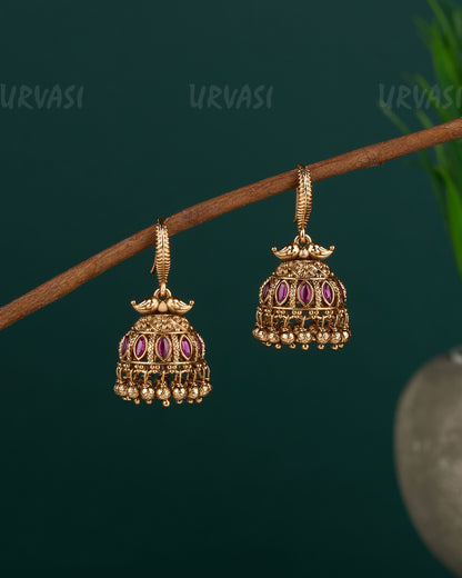 Gold-Toned Floral Hanging Jhumka Earrings ER 591