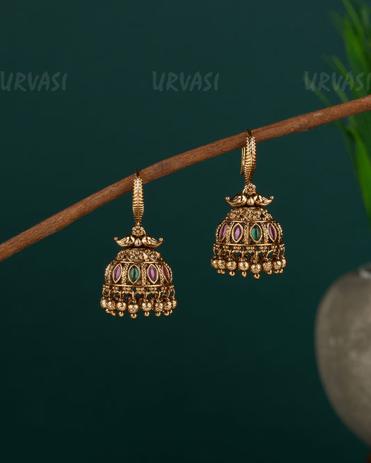 Gold-Toned Floral Hanging Jhumka Earrings ER 591