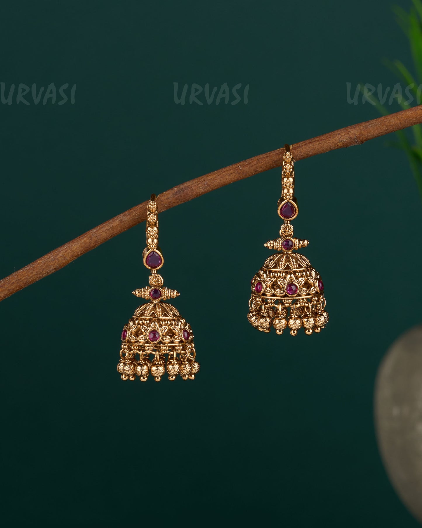 Gold-Toned Floral Hanging Jhumka Earrings ER 120