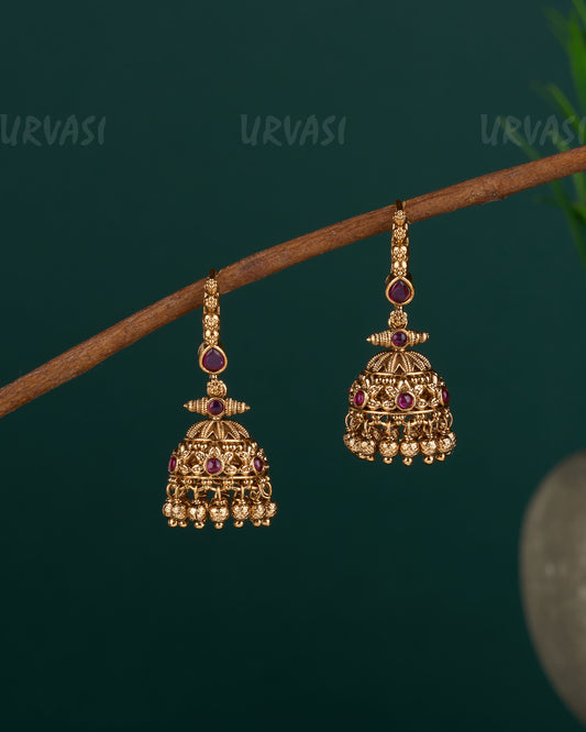 Gold-Toned Floral Hanging Jhumka Earrings ER 120