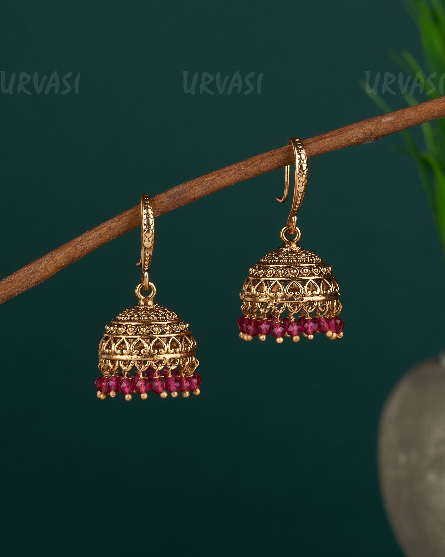 Gold-Toned Floral Hanging Jhumka Earrings ER 06