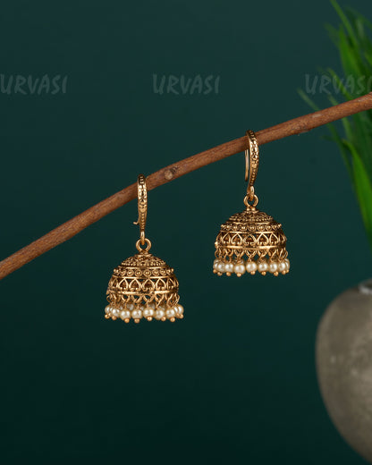 Gold-Toned Floral Hanging Jhumka Earrings ER 06