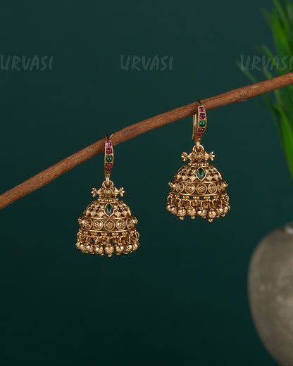 Gold-Toned Floral Hanging Jhumka Earrings ER 123