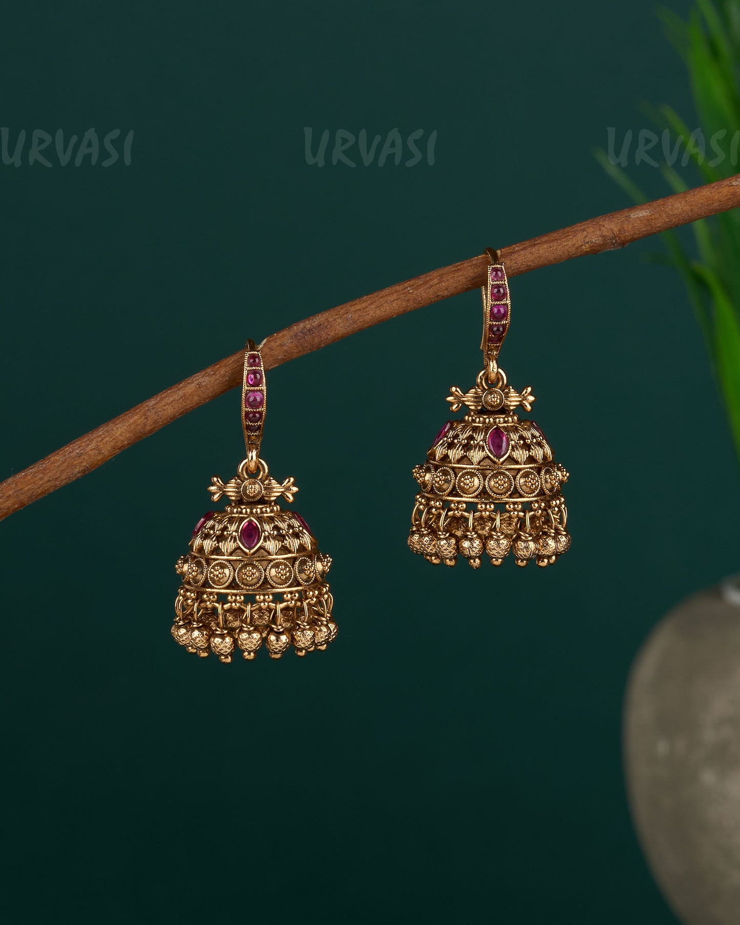 Gold-Toned Floral Hanging Jhumka Earrings ER 123
