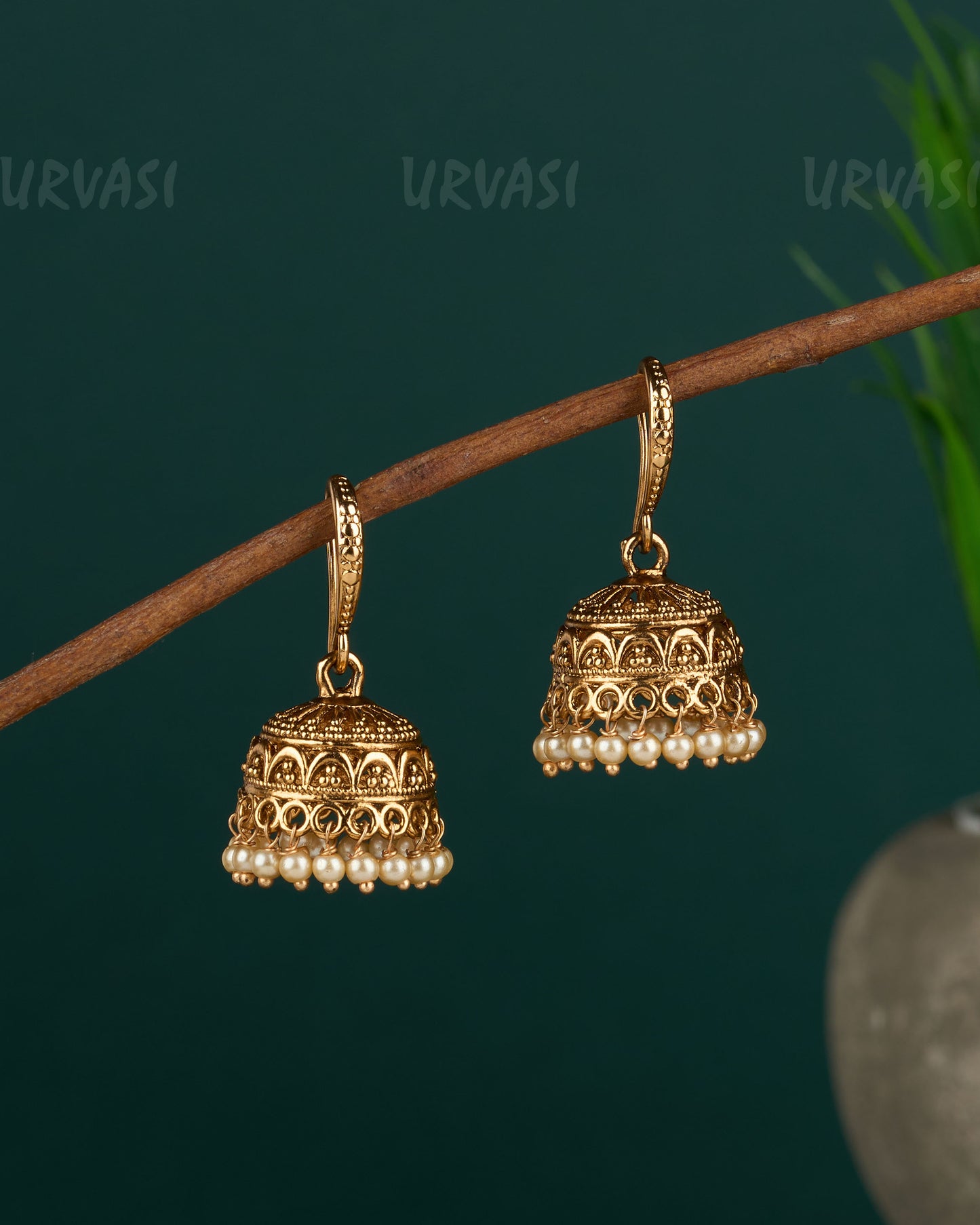 Gold-Toned Floral Hanging  Jhumka Earrings ER 446