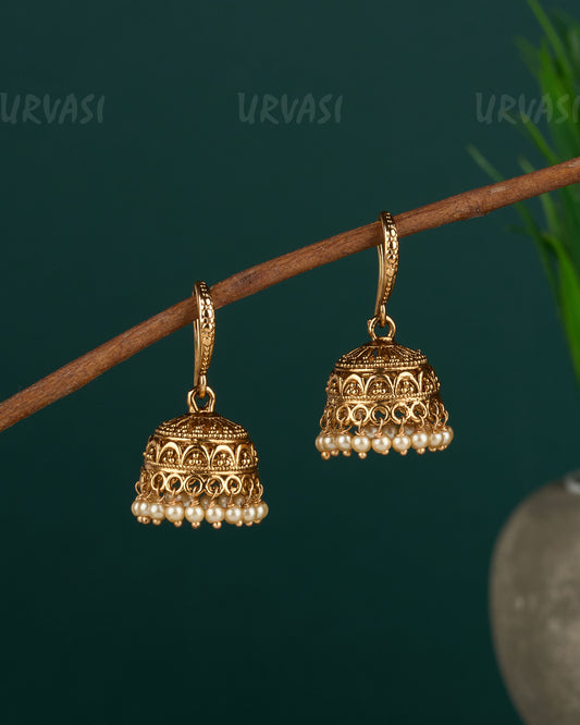 Gold-Toned Floral Hanging  Jhumka Earrings ER 446