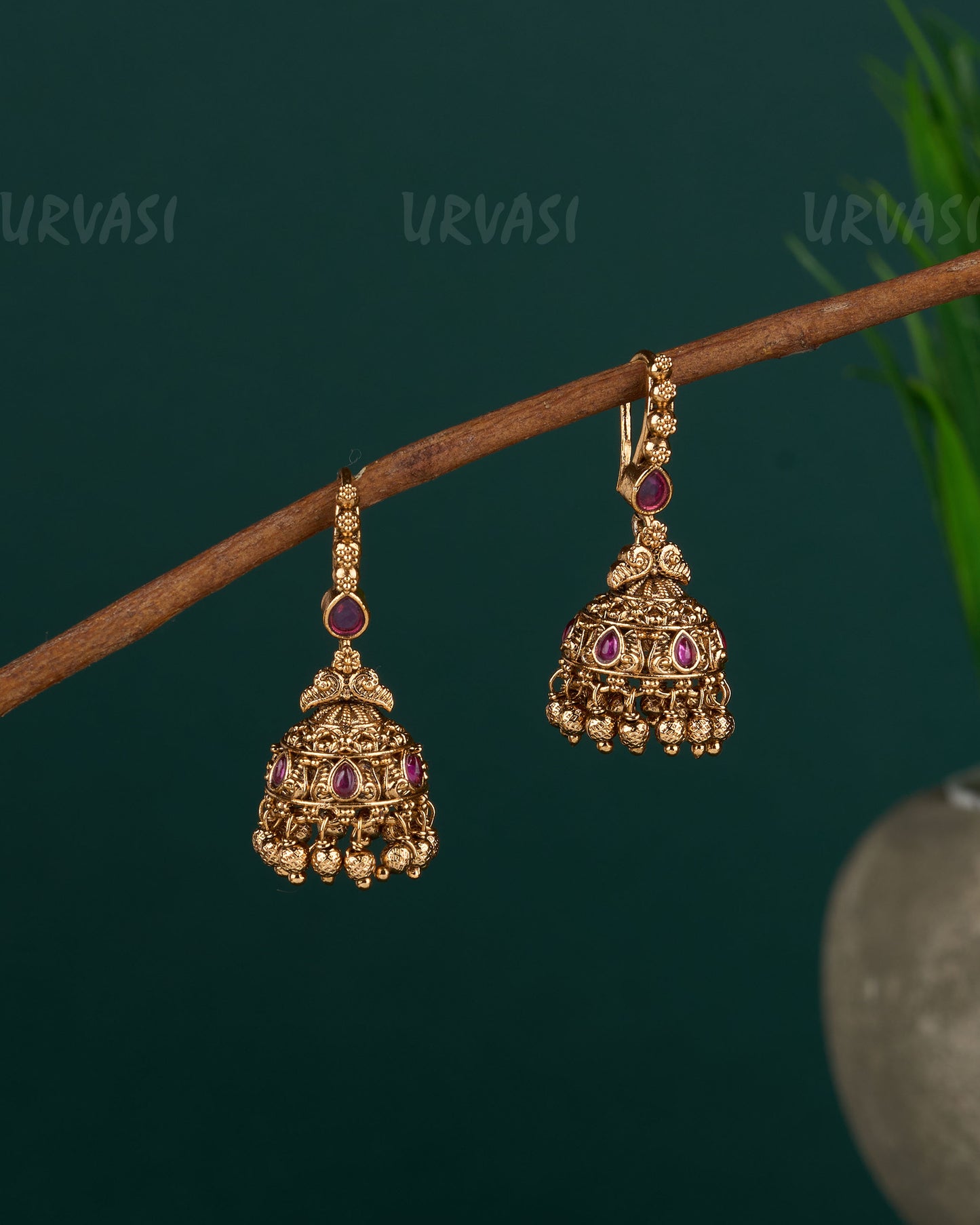 Gold-Toned Peacock Designed Hanging Jhumka Earrings  ER 453
