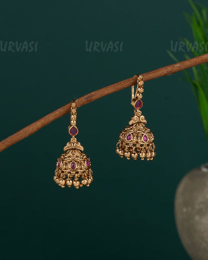 Gold-Toned Peacock Designed Hanging Jhumka Earrings  ER 453