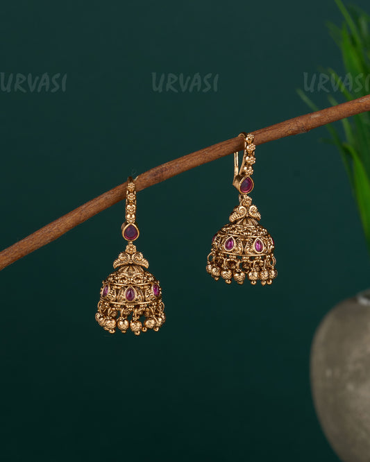 Gold-Toned Peacock Designed Hanging Jhumka Earrings  ER 453