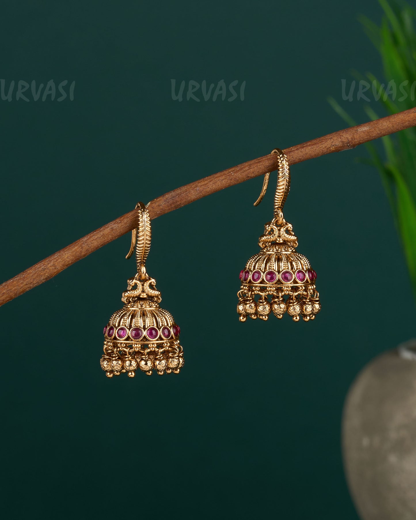Gold-Toned Peacock Motif Hanging Jhumka Earrings ER 502