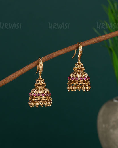 Gold-Toned Peacock Motif Hanging Jhumka Earrings ER 502