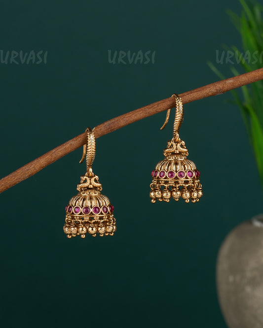 Gold-Toned Peacock Motif Hanging Jhumka Earrings ER 502