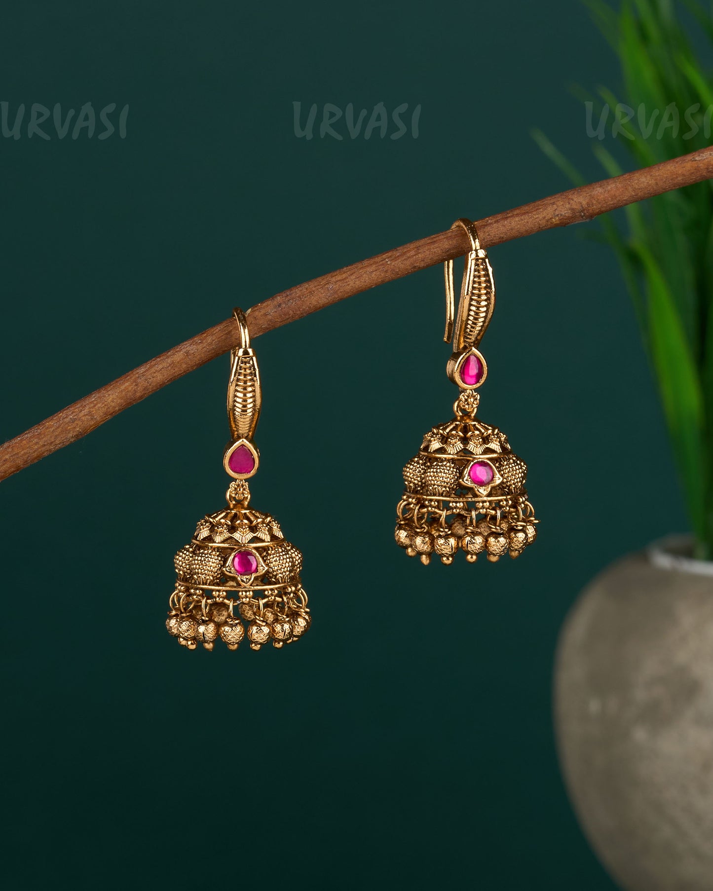 Gold-Toned Hanging Jhumka Earrings ER  132