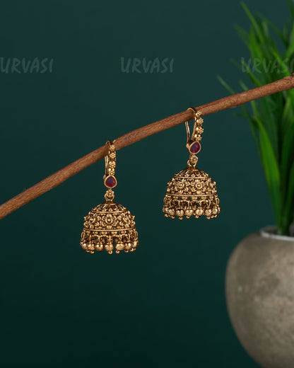 Gold-Toned Floral Designed Hanging Jhumka Earrings ER 02