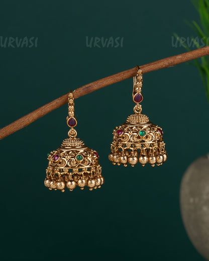 Gold-Toned Floral Hanging Jhumka Earrings ER 119