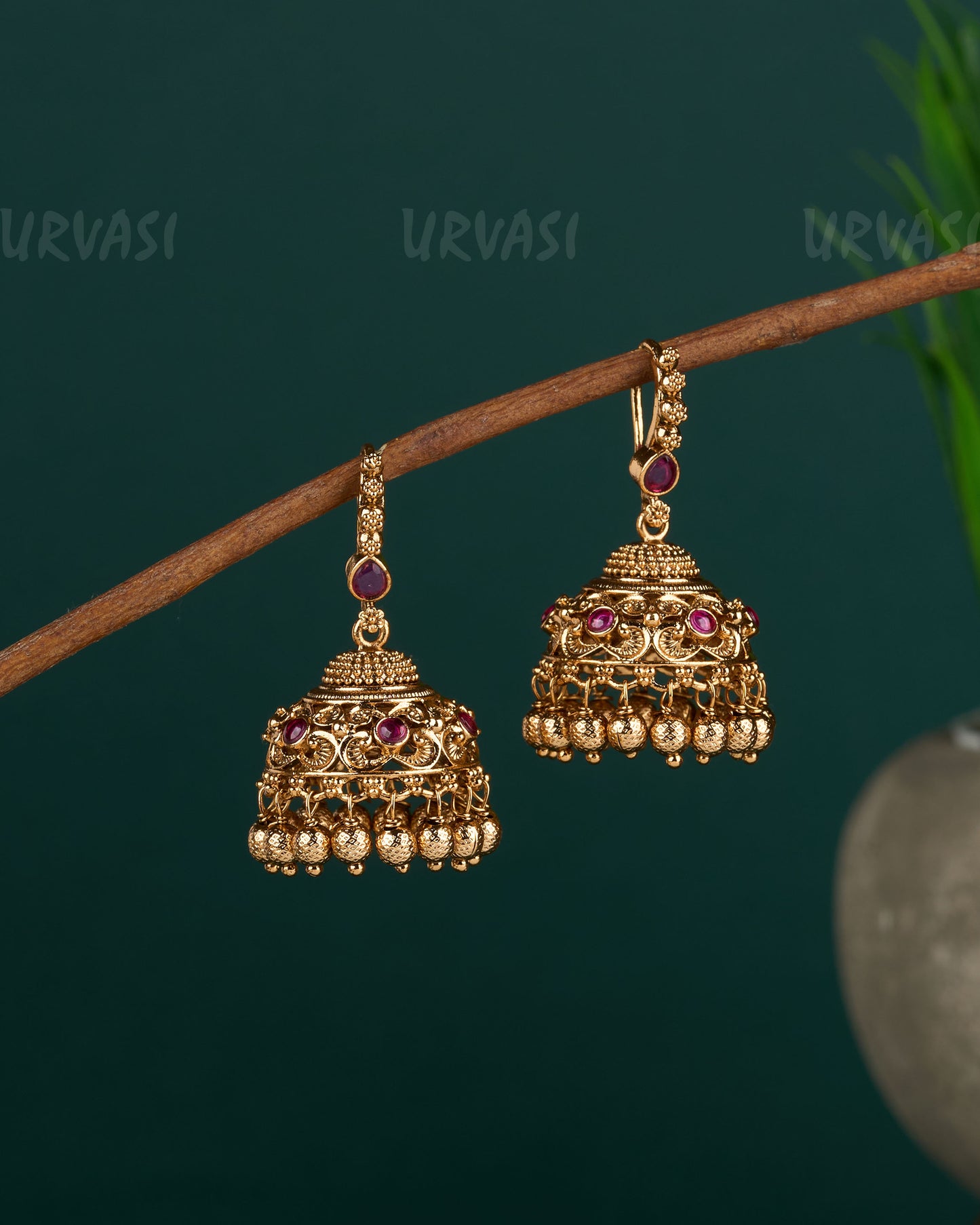 Gold-Toned Floral Hanging Jhumka Earrings ER 119