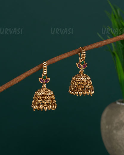 Gold-Toned Leaf-designed hanging jhumka Earrings ER 118