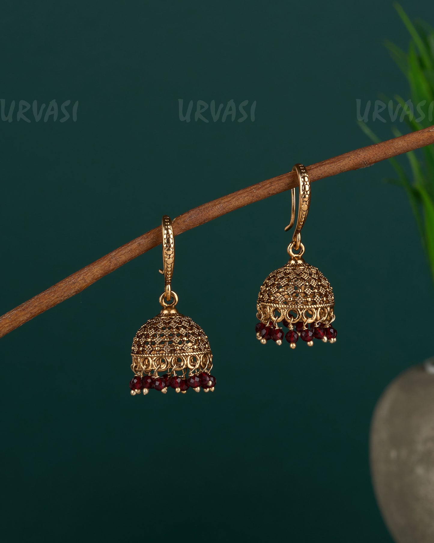 Gold-Toned Hanging Jhumka Earrings ER 08